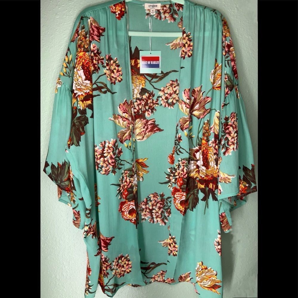 5️⃣2️⃣ Umgee Womens Kimono Mint Green Size M/L Medium Large Floral Flowe… - Picture 2 of 4